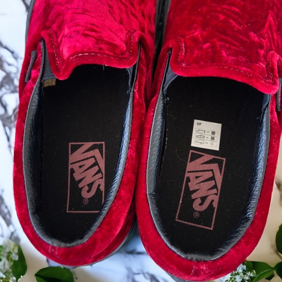 Vans Classic Slip On Velvet Wine Oxblood Black Sneakers Women's Size 8.5 Men's 7 - Picture 5 of 12